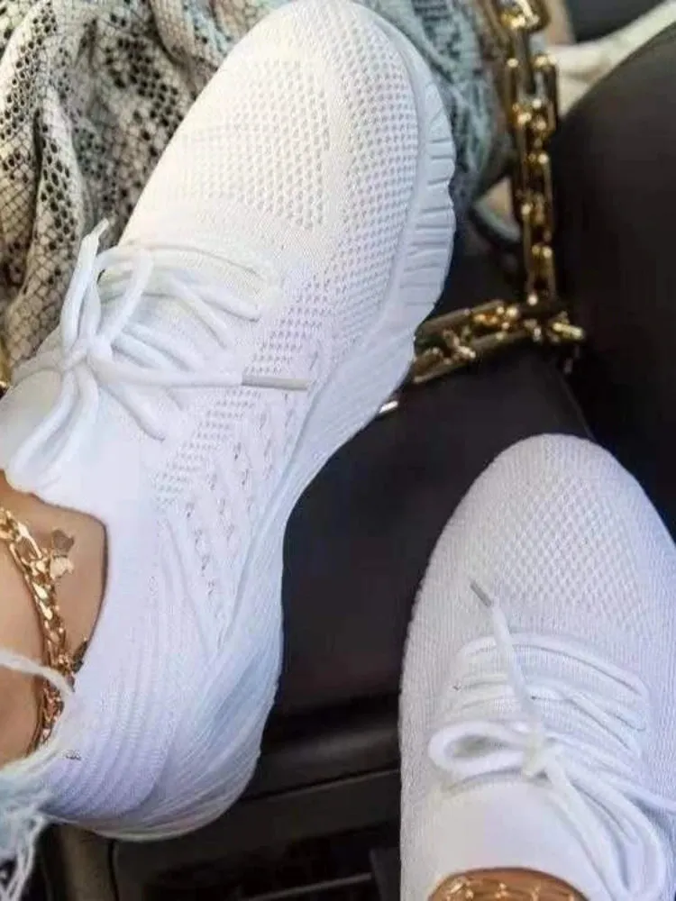 2024 Women's Lace-Up Platform Sneakers – Fashion Mesh Casual Sports Shoes, Size 43 Vulcanized