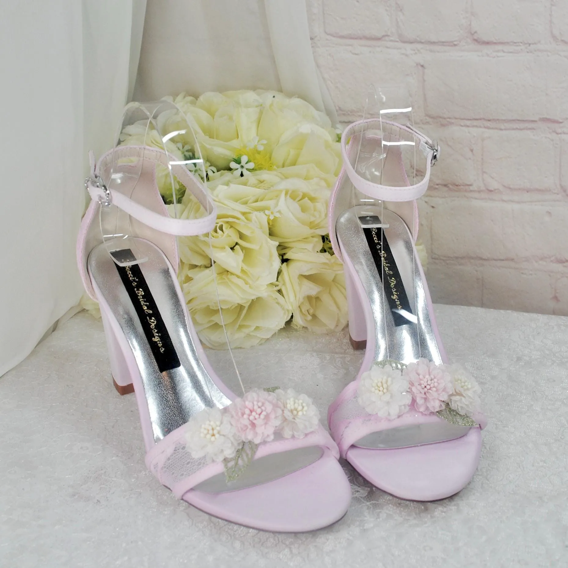 Blush Pink Block Heel with 3D Flower