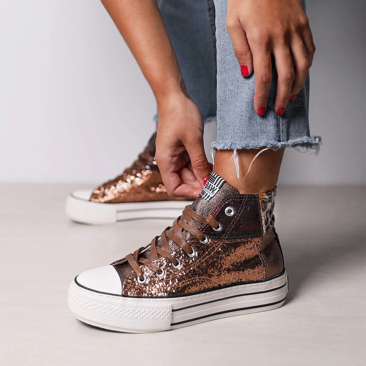 Brown Leopard Platform Hi-Top Sneakers Glitter