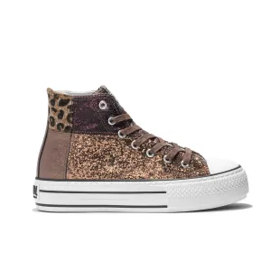 Brown Leopard Platform Hi-Top Sneakers Glitter