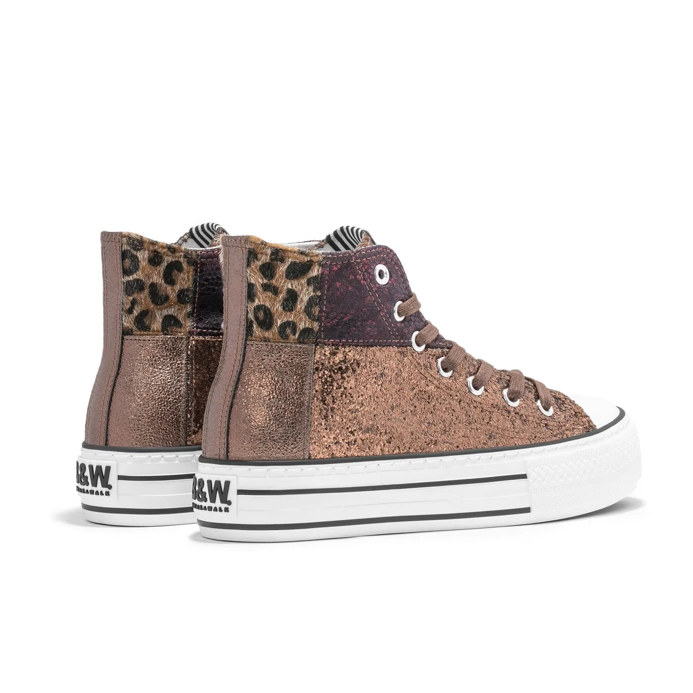 Brown Leopard Platform Hi-Top Sneakers Glitter