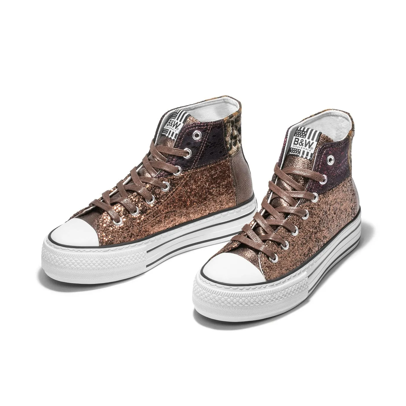 Brown Leopard Platform Hi-Top Sneakers Glitter