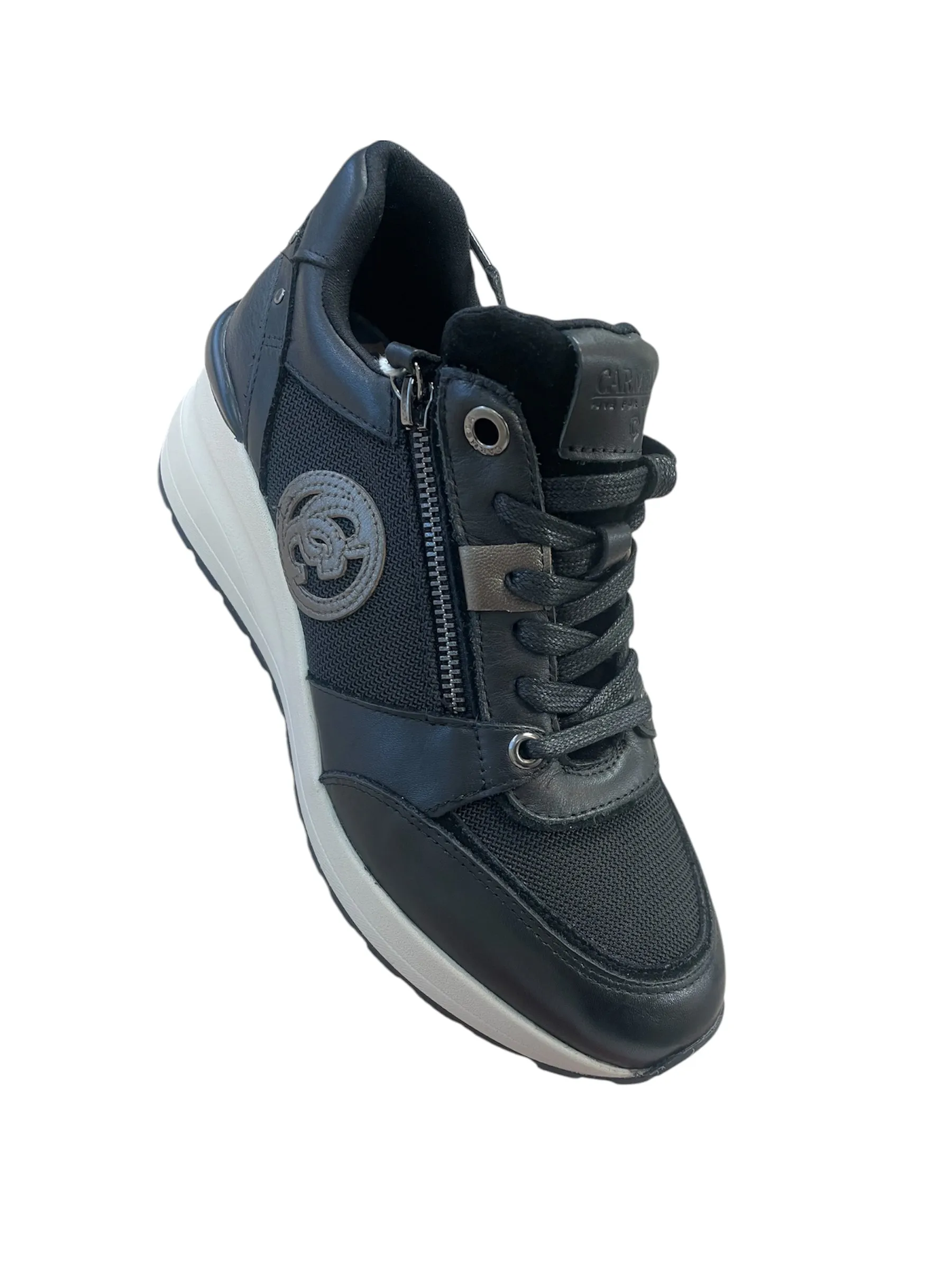 Carmela black leather wedge sneakers