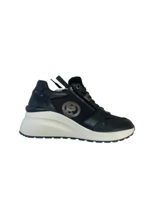 Carmela black leather wedge sneakers