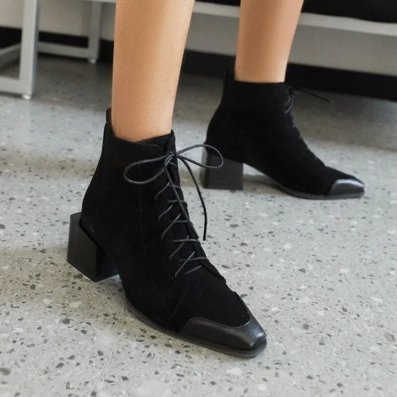 Chic Square Block Heels Booties Women Big Plus