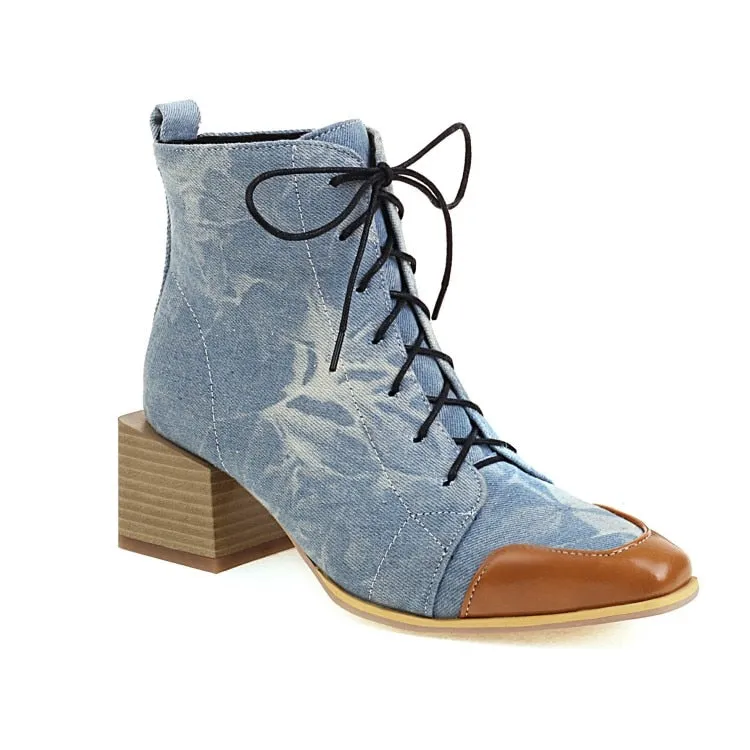Chic Square Block Heels Booties Women Big Plus