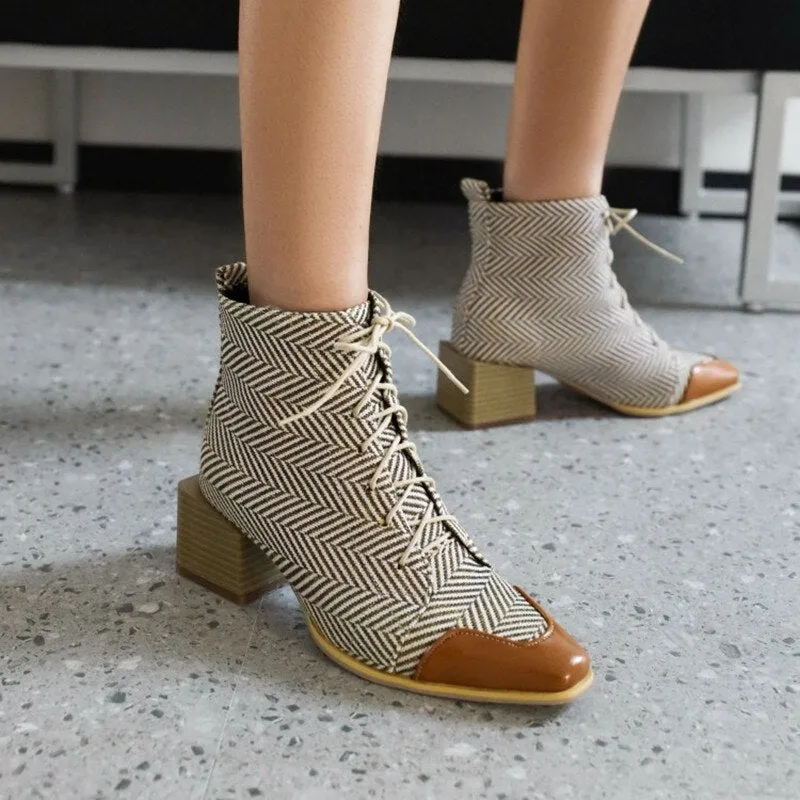 Chic Square Block Heels Booties Women Big Plus