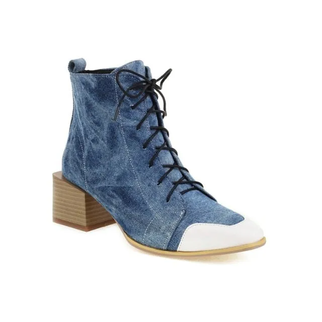 Chic Square Block Heels Booties Women Big Plus