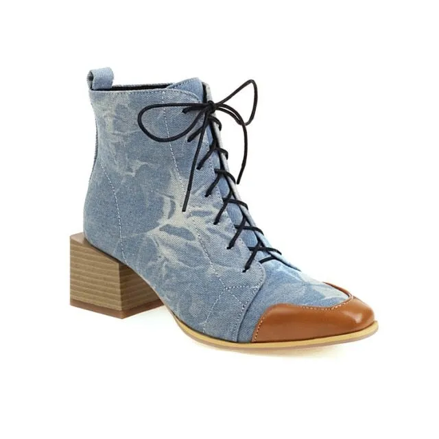 Chic Square Block Heels Booties Women Big Plus