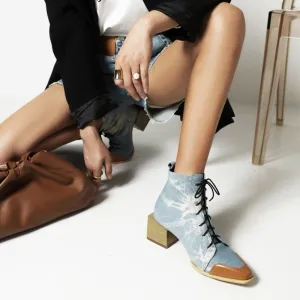 Chic Square Block Heels Booties Women Big Plus