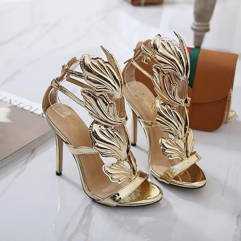 Chicvane Metallic Wings Stilettos Buckle Closure Evening Party Shoes
