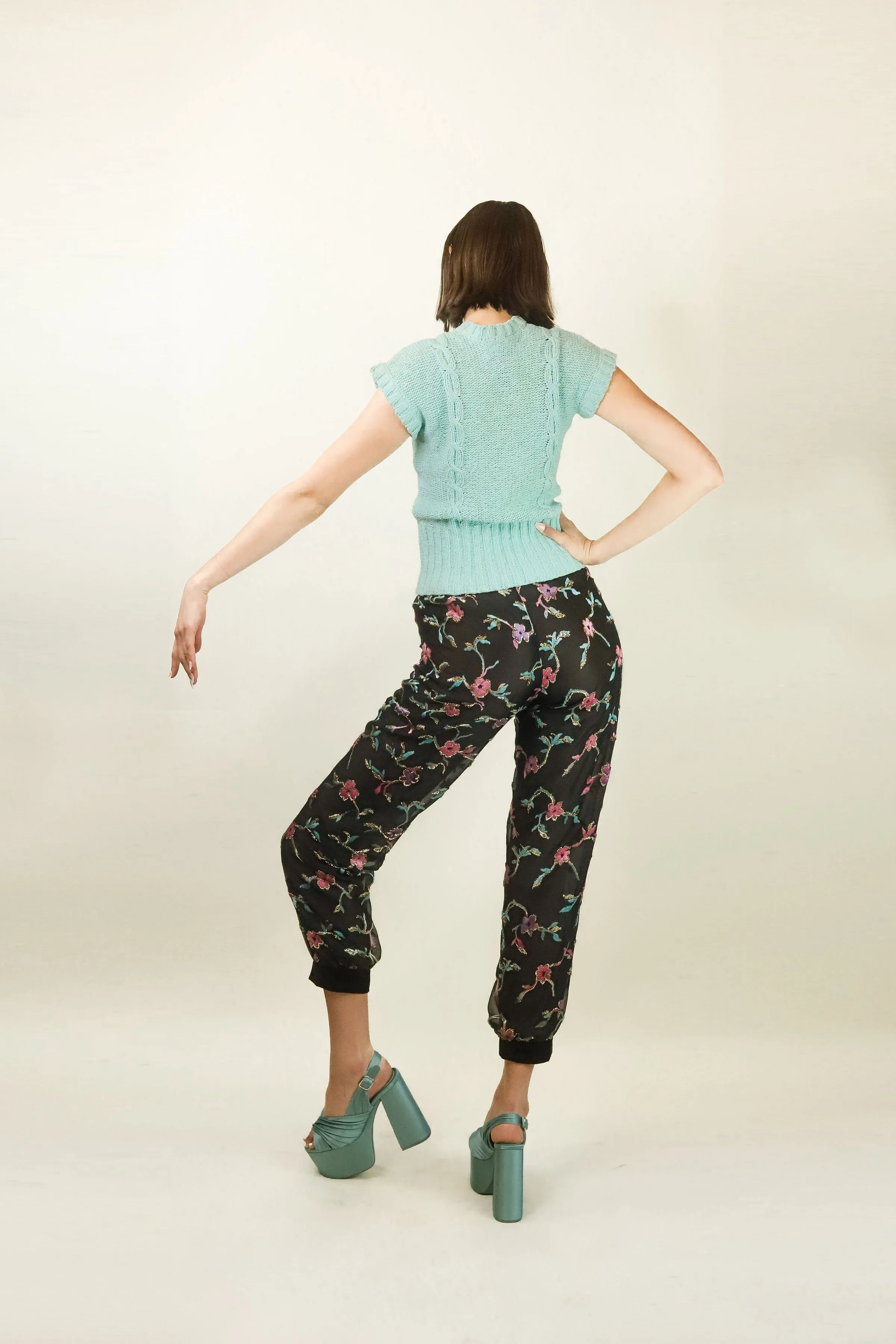 Courreges c. 1970's Sheer & Floral Applique Pants