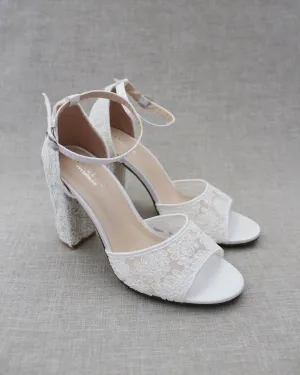 Crochet Lace Block Heel Sandals