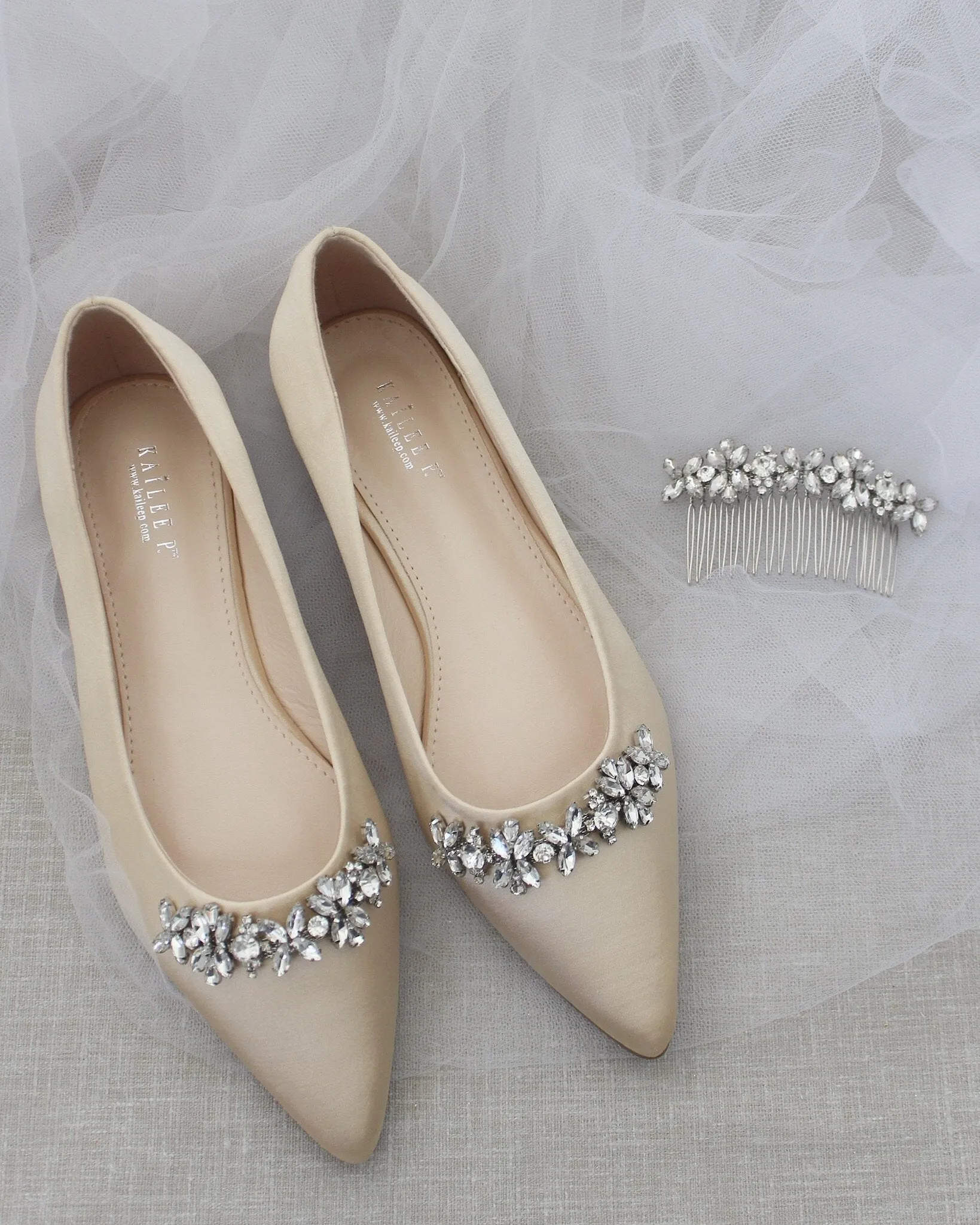 Evening Flats with Floral Rhinestones Details