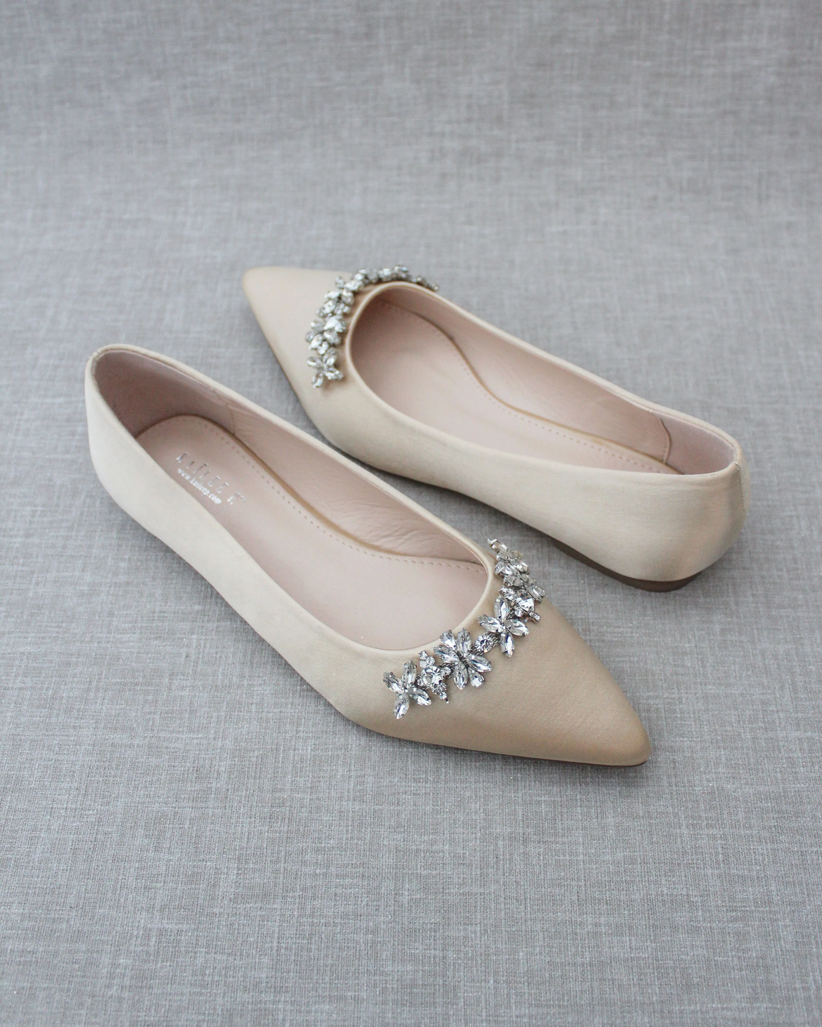 Evening Flats with Floral Rhinestones Details
