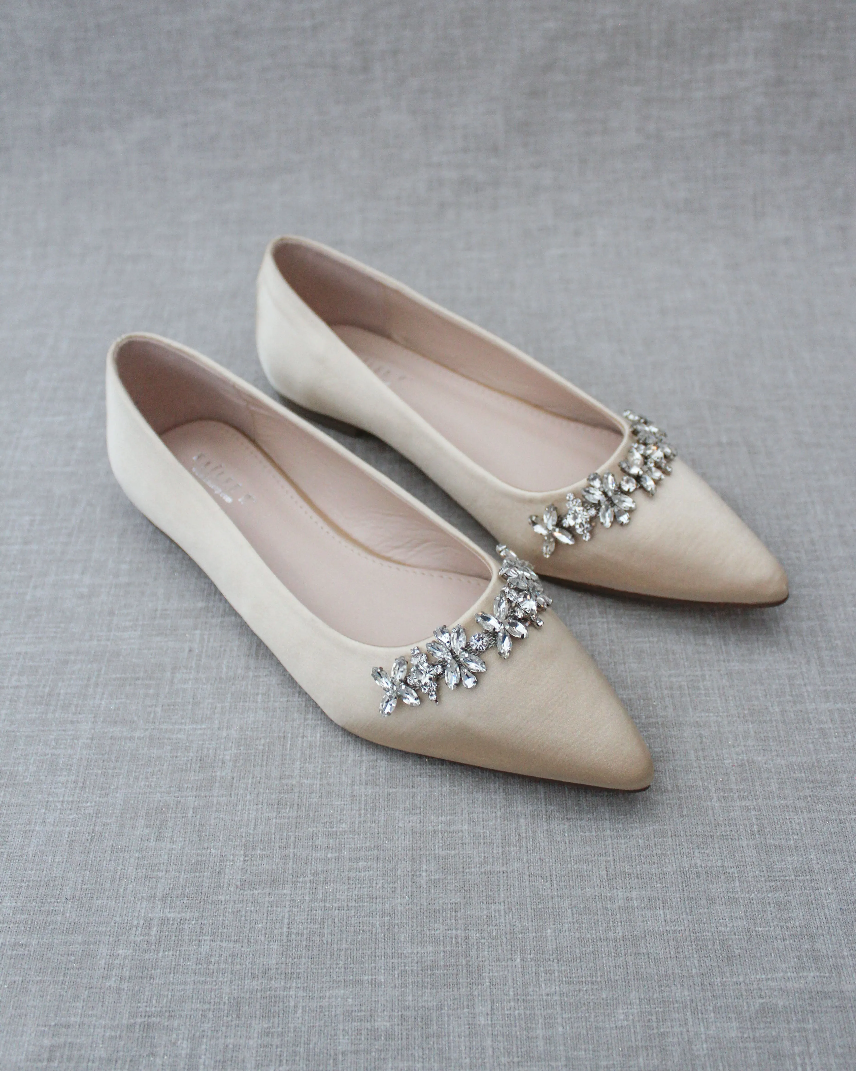 Evening Flats with Floral Rhinestones Details