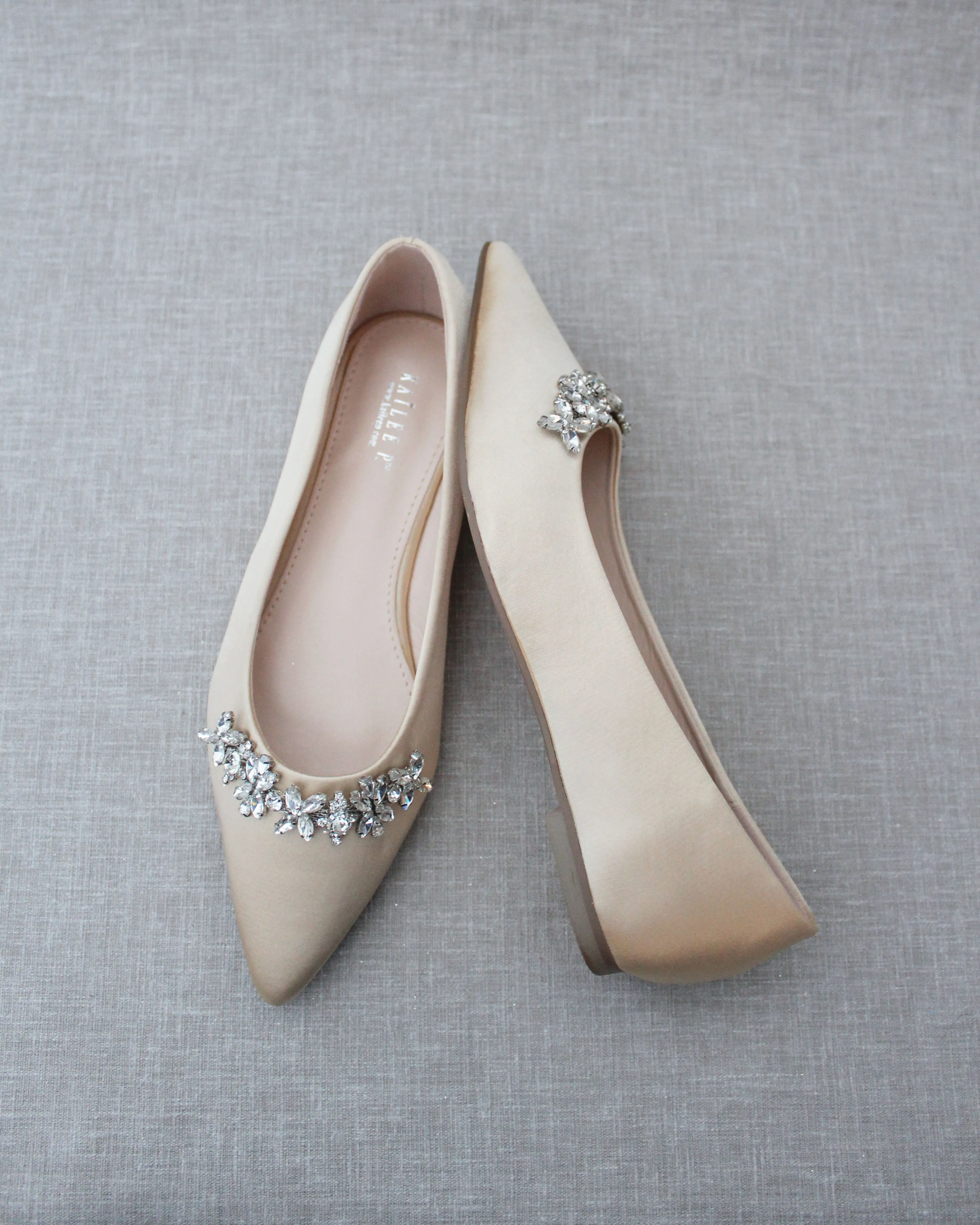 Evening Flats with Floral Rhinestones Details