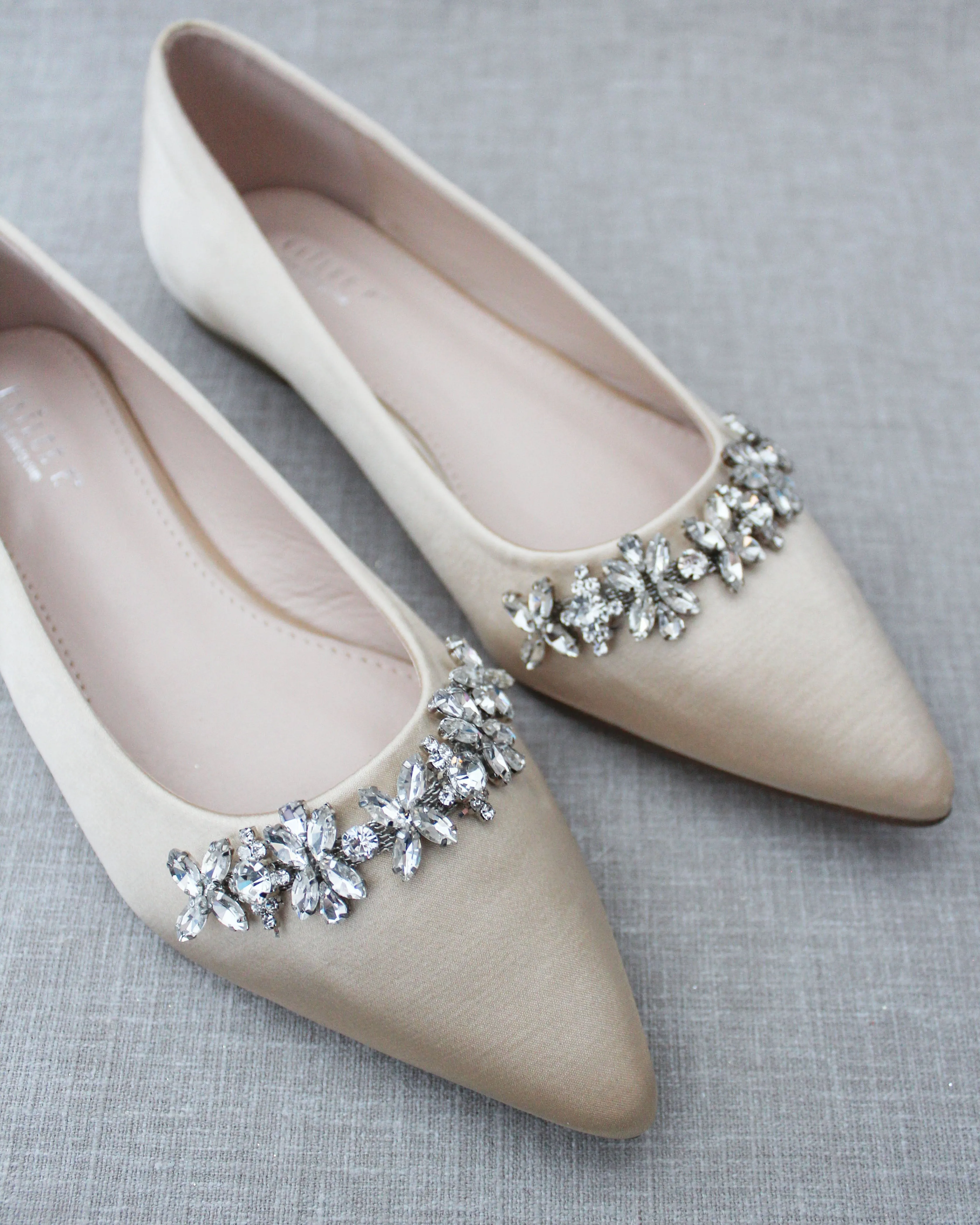 Evening Flats with Floral Rhinestones Details