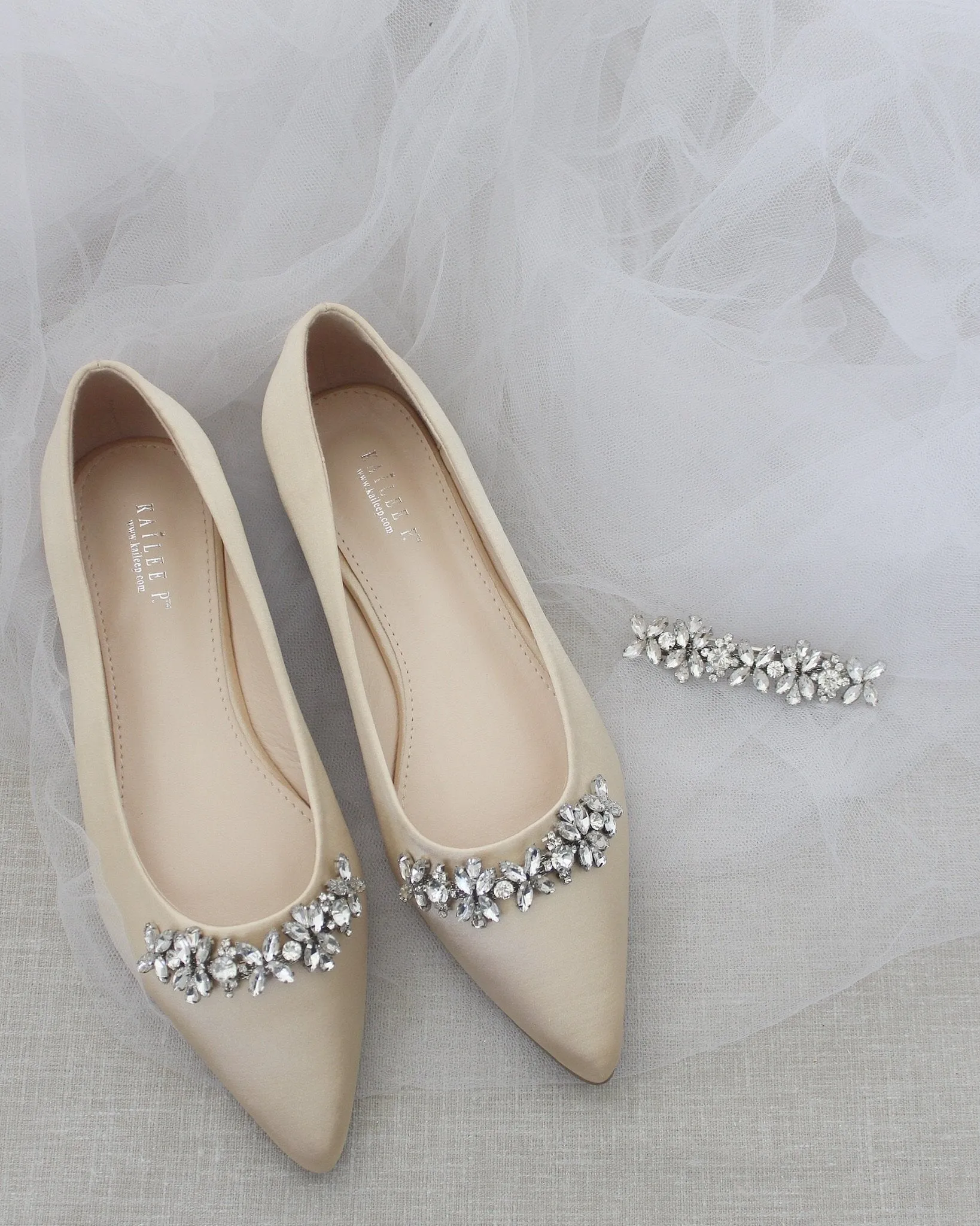Evening Flats with Floral Rhinestones Details
