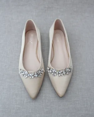 Evening Flats with Floral Rhinestones Details
