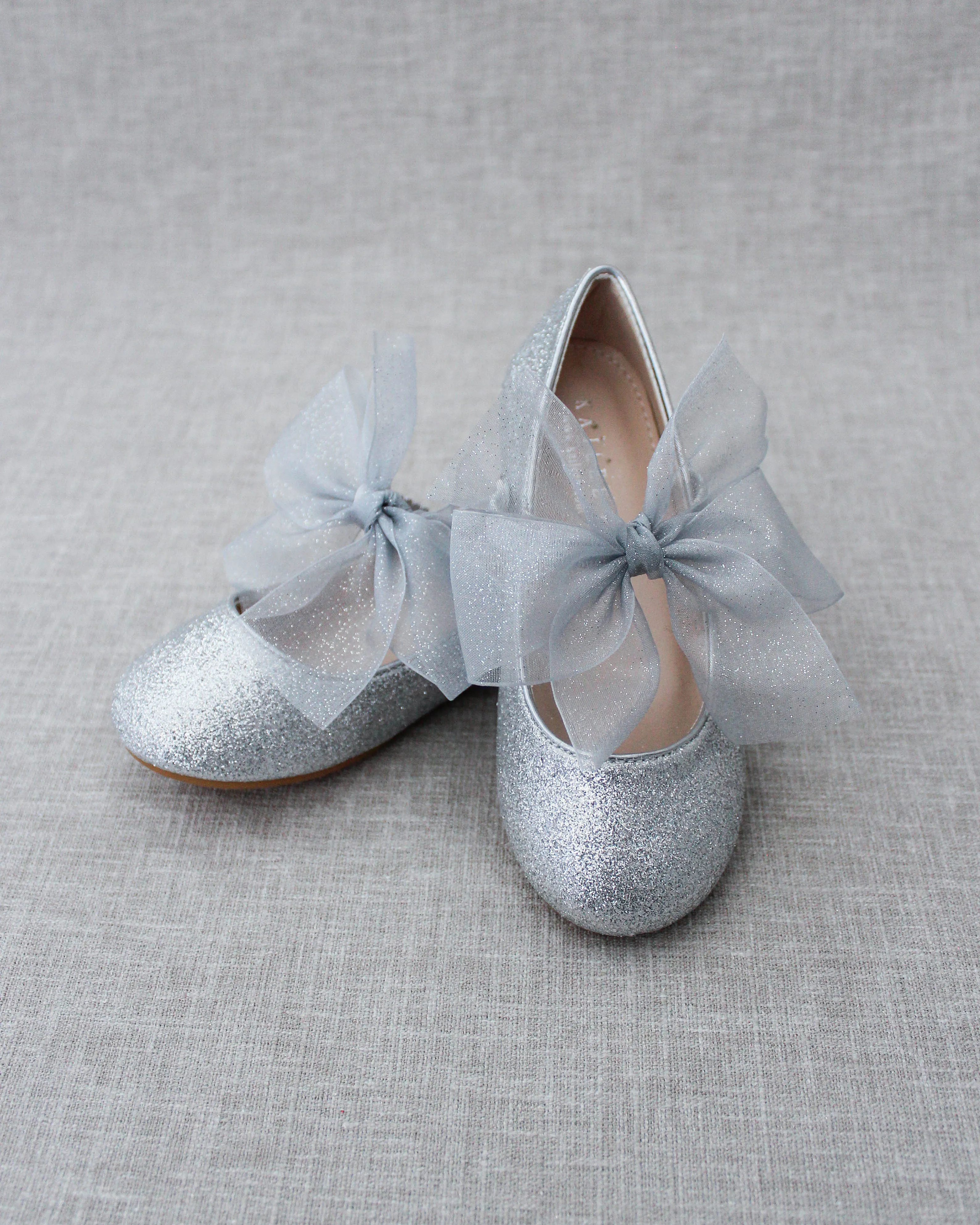 Fine Glitter Mary Jane with Chiffon Bow