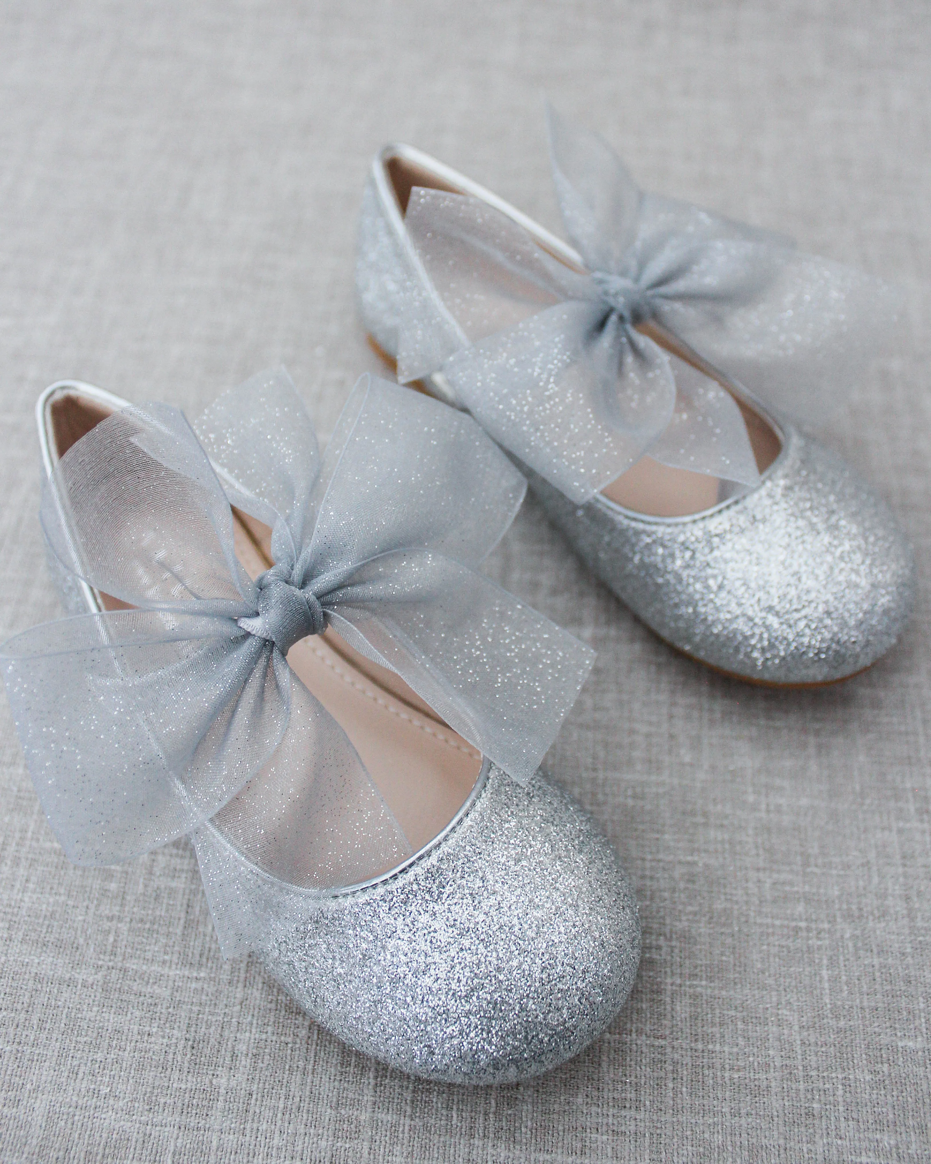 Fine Glitter Mary Jane with Chiffon Bow