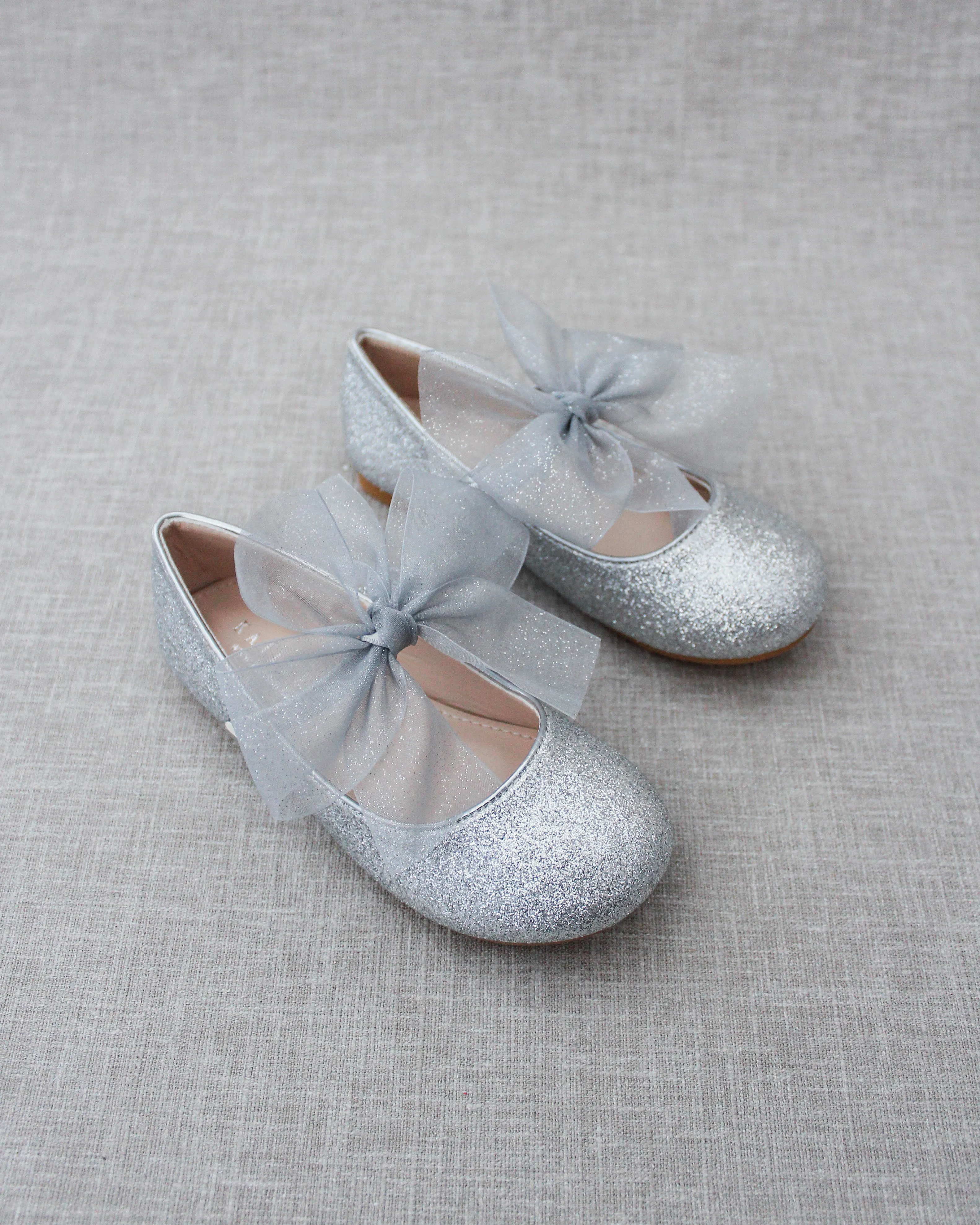 Fine Glitter Mary Jane with Chiffon Bow