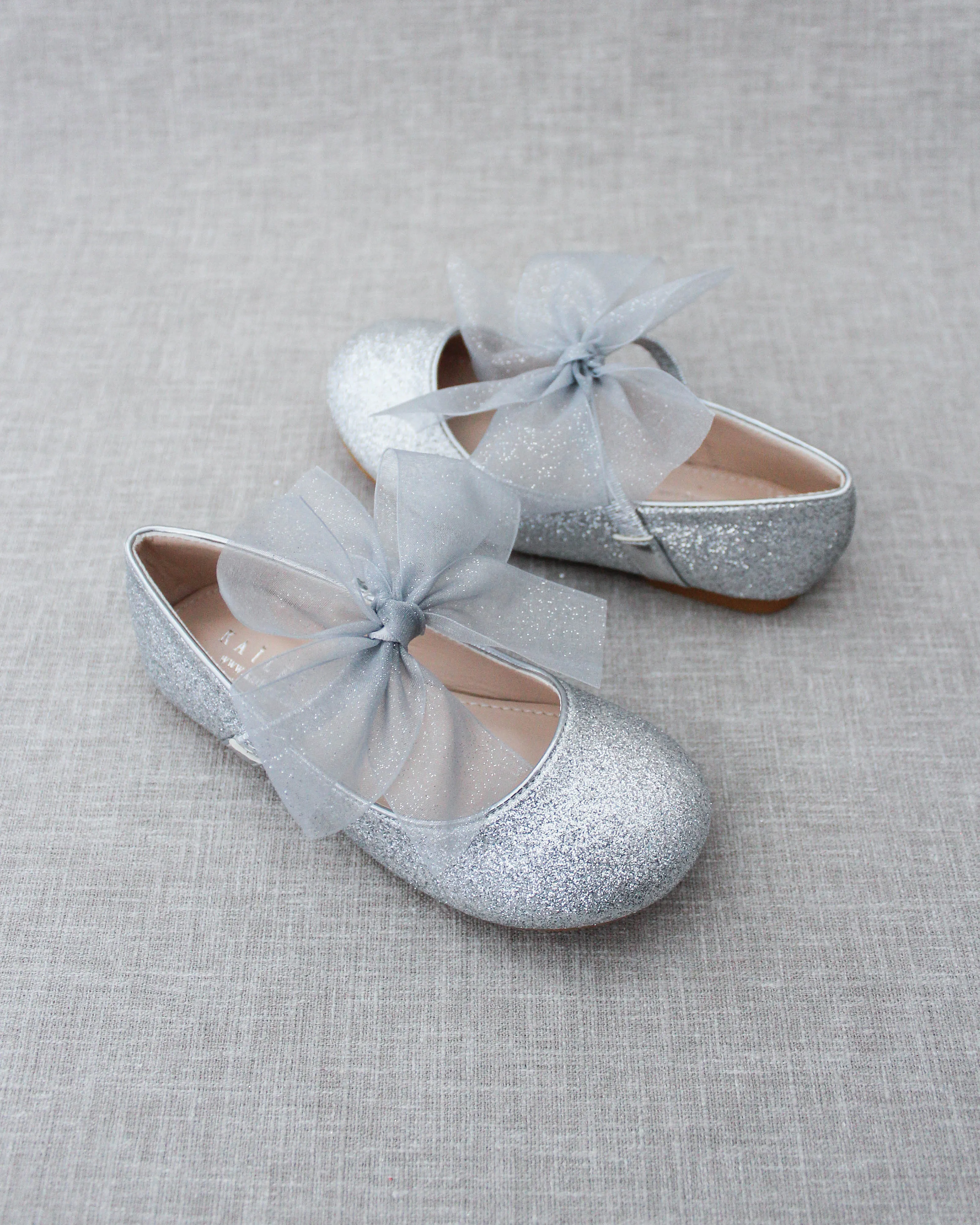 Fine Glitter Mary Jane with Chiffon Bow