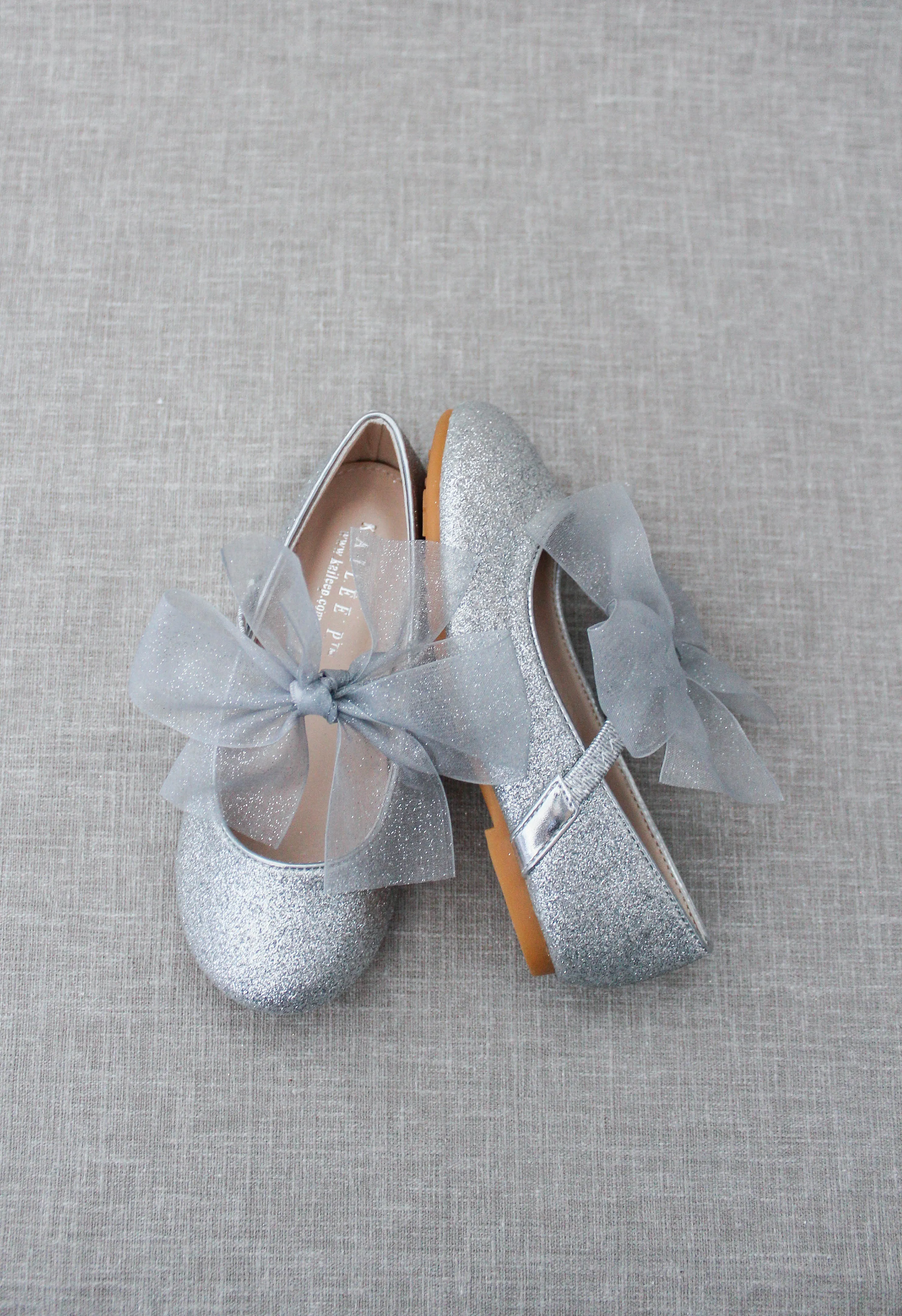 Fine Glitter Mary Jane with Chiffon Bow