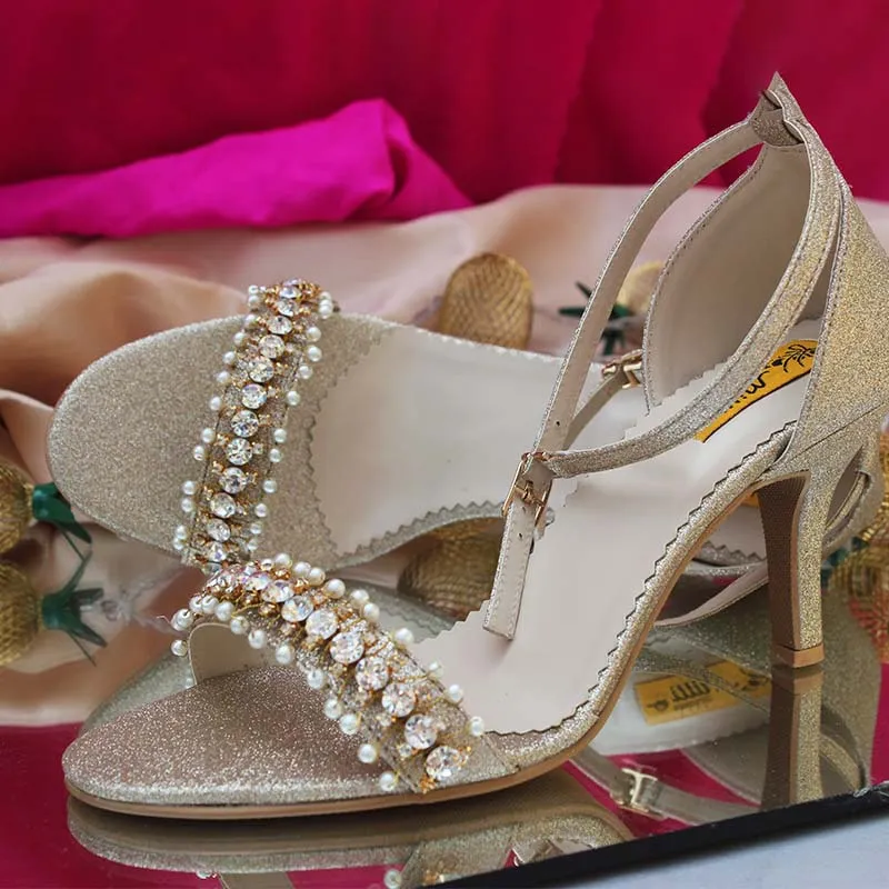 Glittery Heel Sandals For Ladies