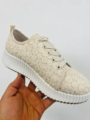 Ivory Crochet Lace Platform Sneakers