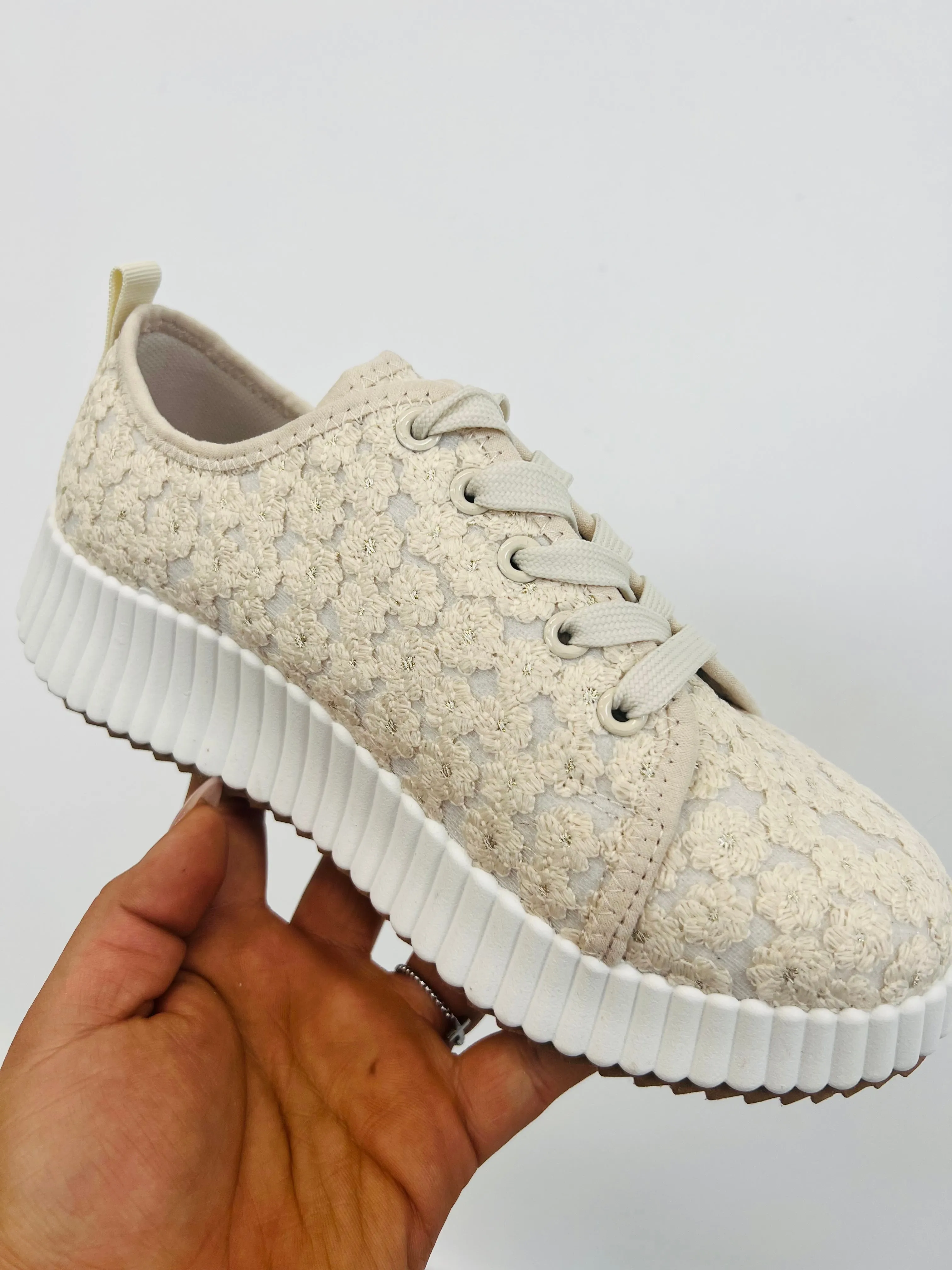 Ivory Crochet Lace Platform Sneakers