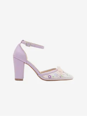 Ivy 3D Floral Lace Vegan Block Heels | Lavender