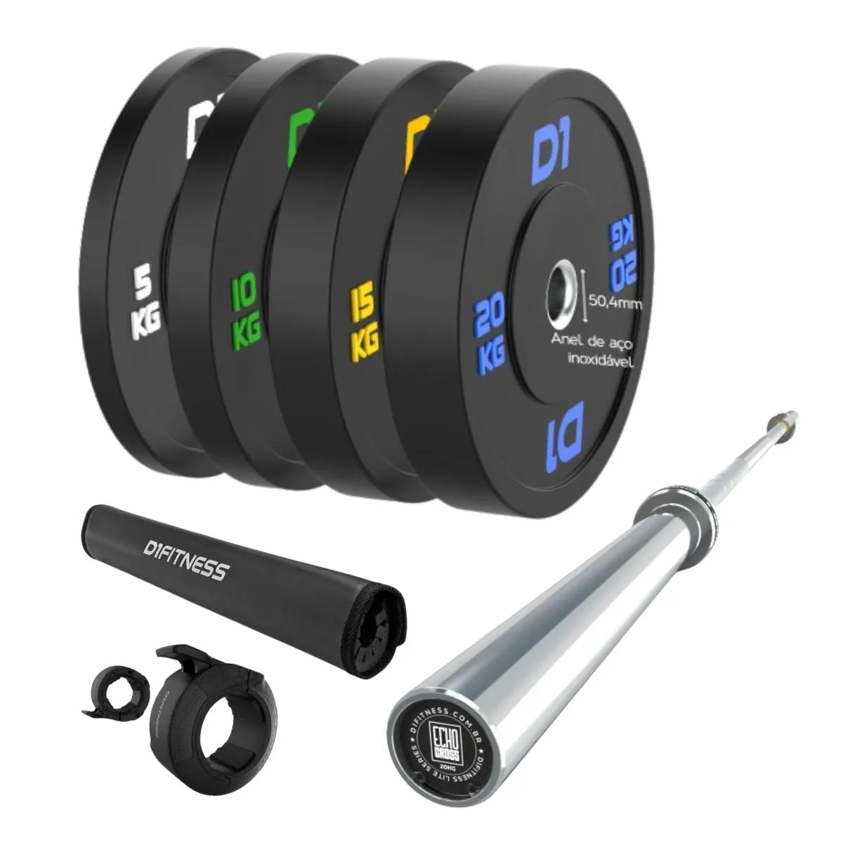 Kit Anilhas 100kg   Barra   Presilhas   Protetor