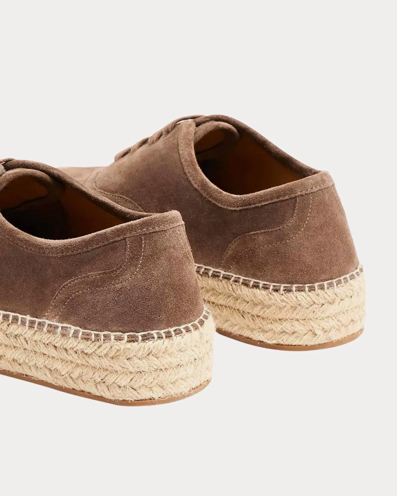 Lace-Front Platform Espadrilles Suede Taupe Low Top Sneakers