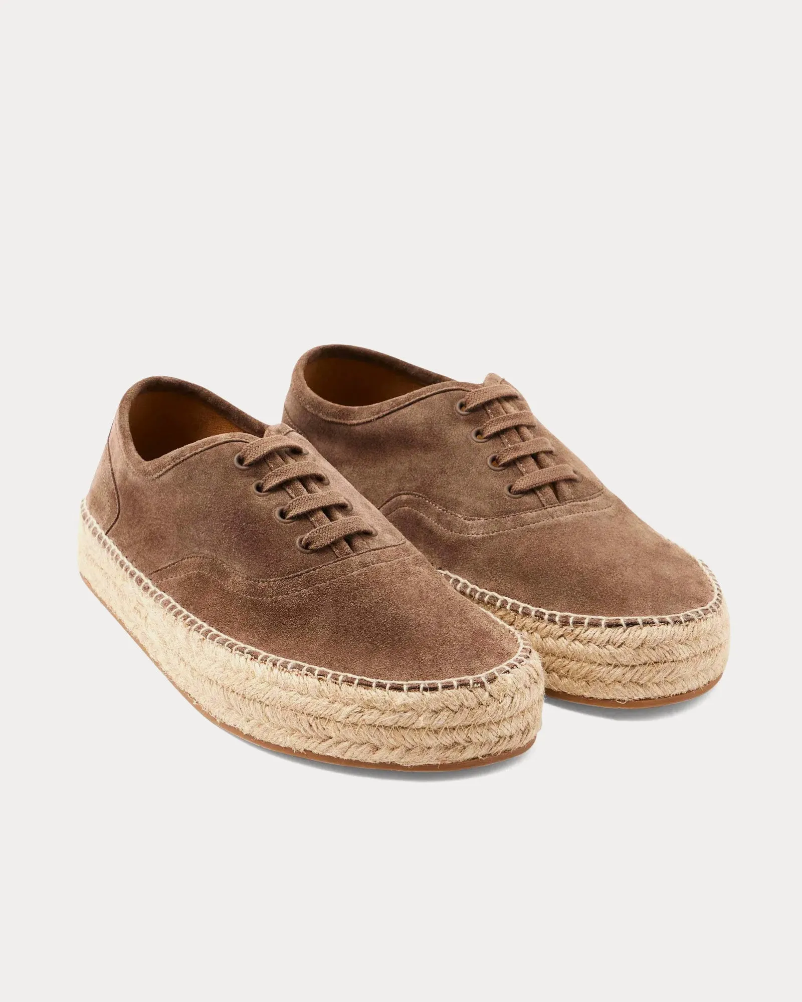 Lace-Front Platform Espadrilles Suede Taupe Low Top Sneakers