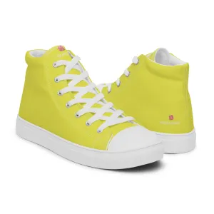 Lemon Yellow Men's High Tops, Solid Bright Yellow Color Men’s High Top Canvas Sneaker Shoes (US Size: 5-13)