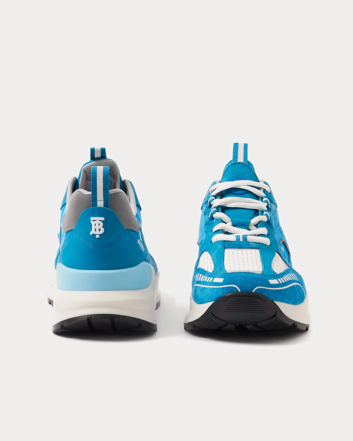 Logo Print Leather, Suede & Check Blue Mix Low Top Sneakers