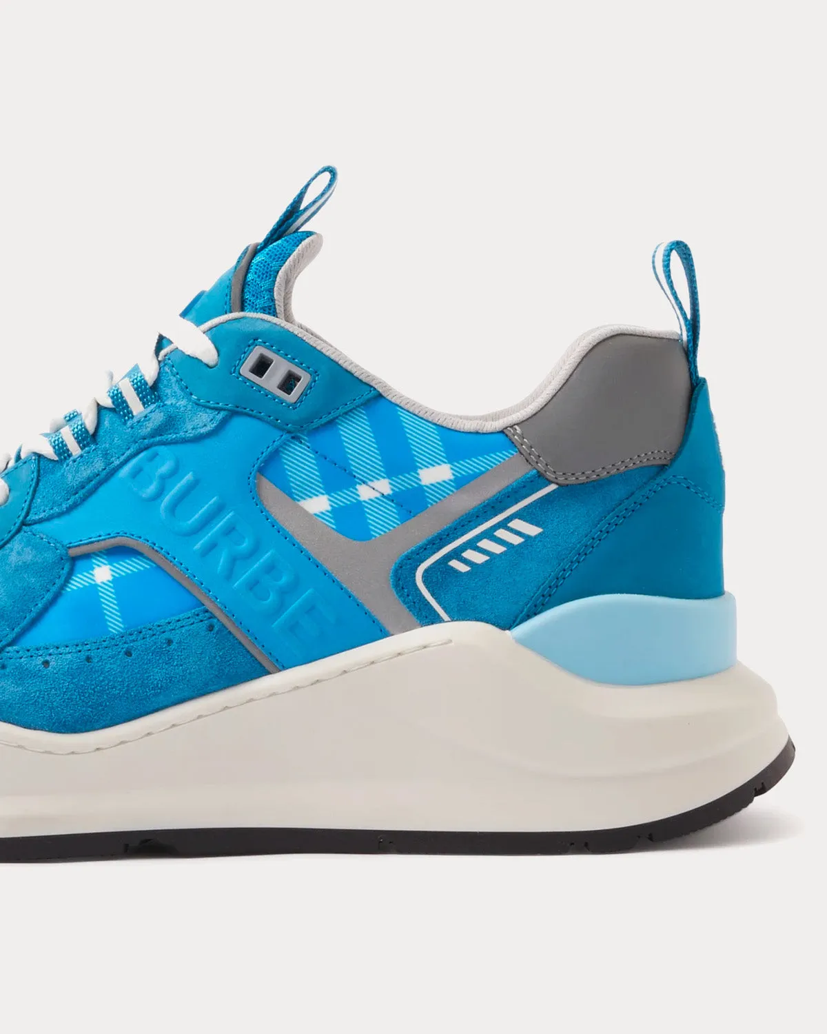 Logo Print Leather, Suede & Check Blue Mix Low Top Sneakers