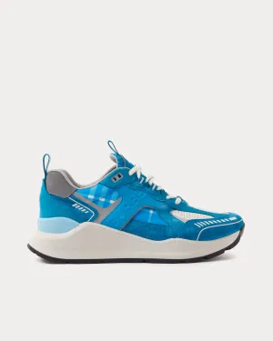 Logo Print Leather, Suede & Check Blue Mix Low Top Sneakers
