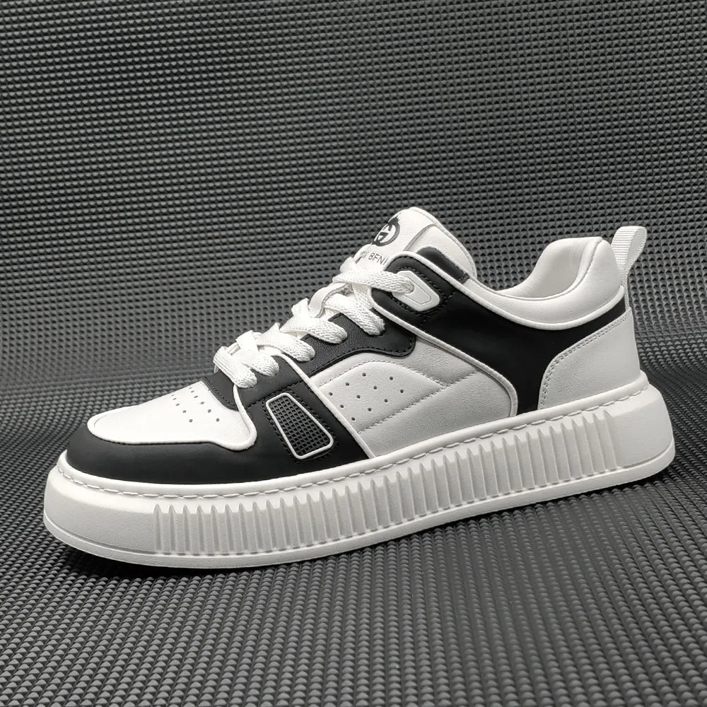 Men Color Matching Leather Skate Casual Sneakers