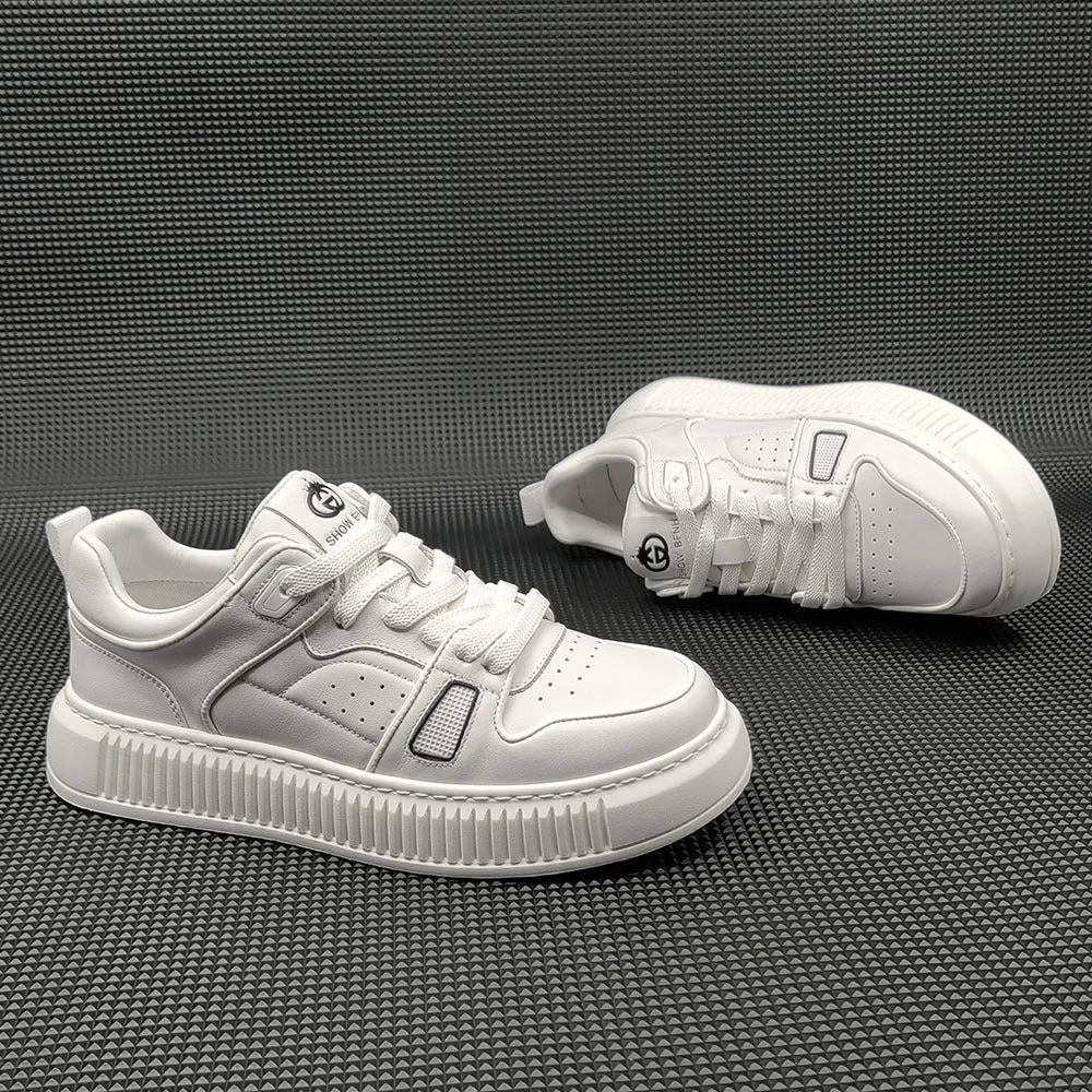 Men Color Matching Leather Skate Casual Sneakers