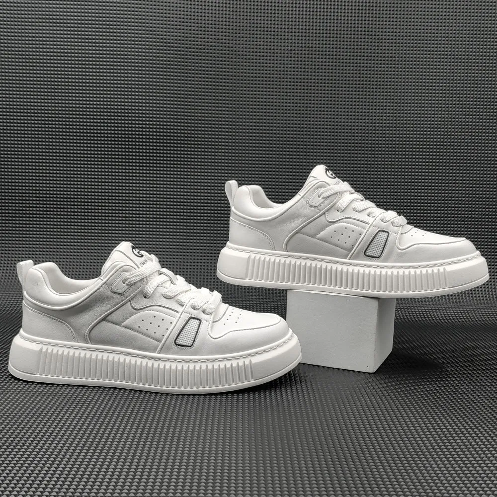 Men Color Matching Leather Skate Casual Sneakers