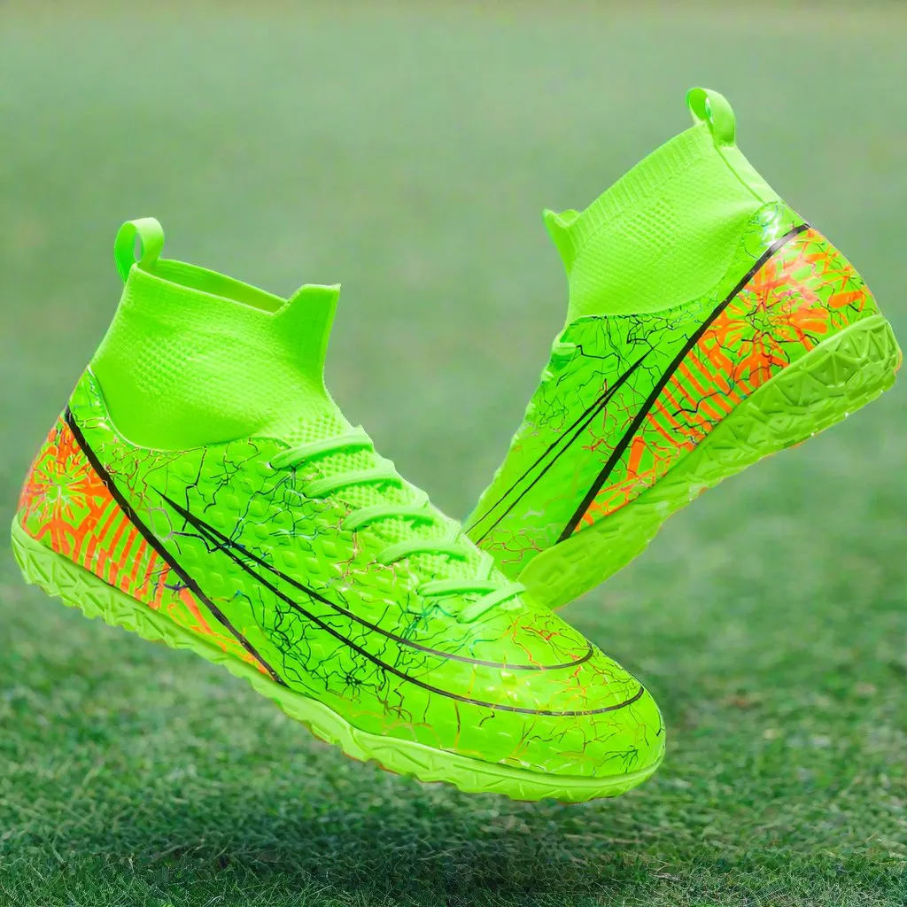 Men's Synthetic Leather High-Top Football Turf Sports Shoes (In Stock)