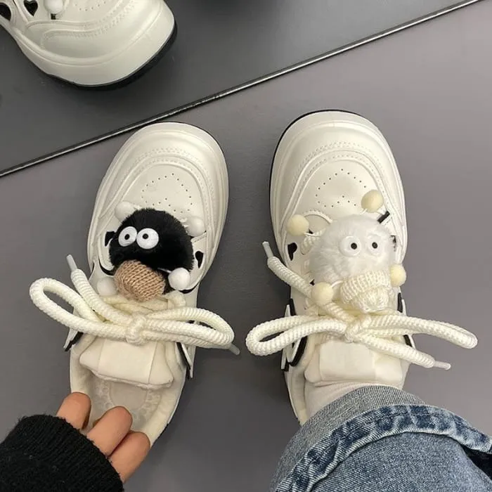 Platform Two Tone Heart Applique Faux Leather Lace-Up Sneakers