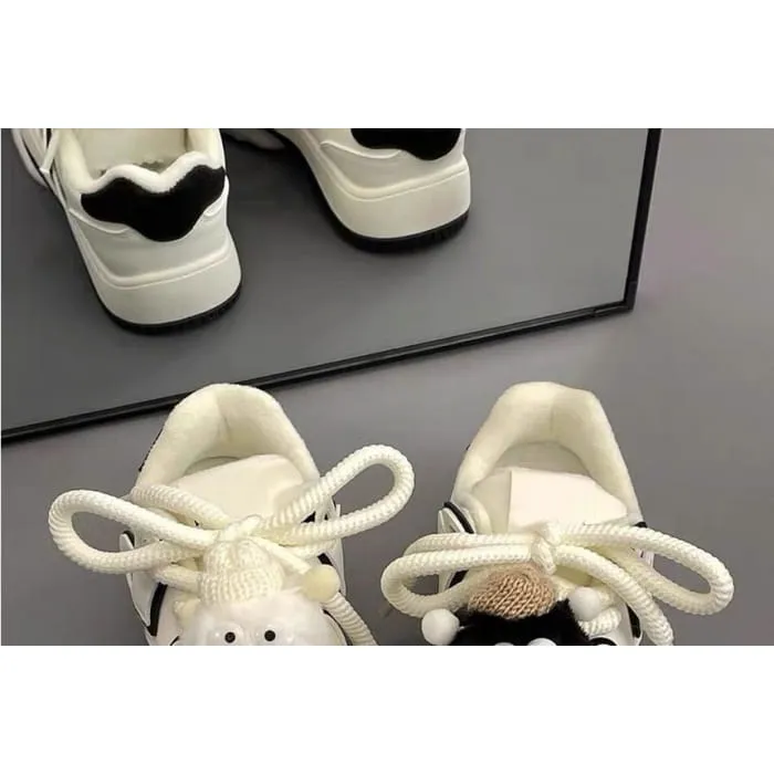 Platform Two Tone Heart Applique Faux Leather Lace-Up Sneakers