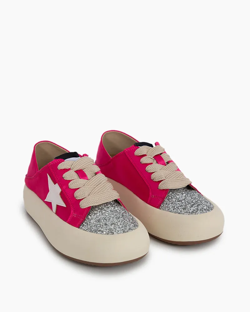 Satin Platform Sneakers With Foldable Heel Tab