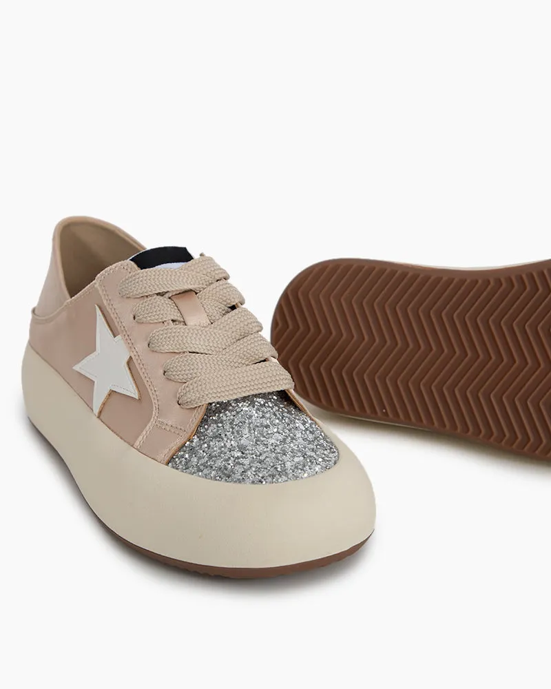 Satin Platform Sneakers With Foldable Heel Tab