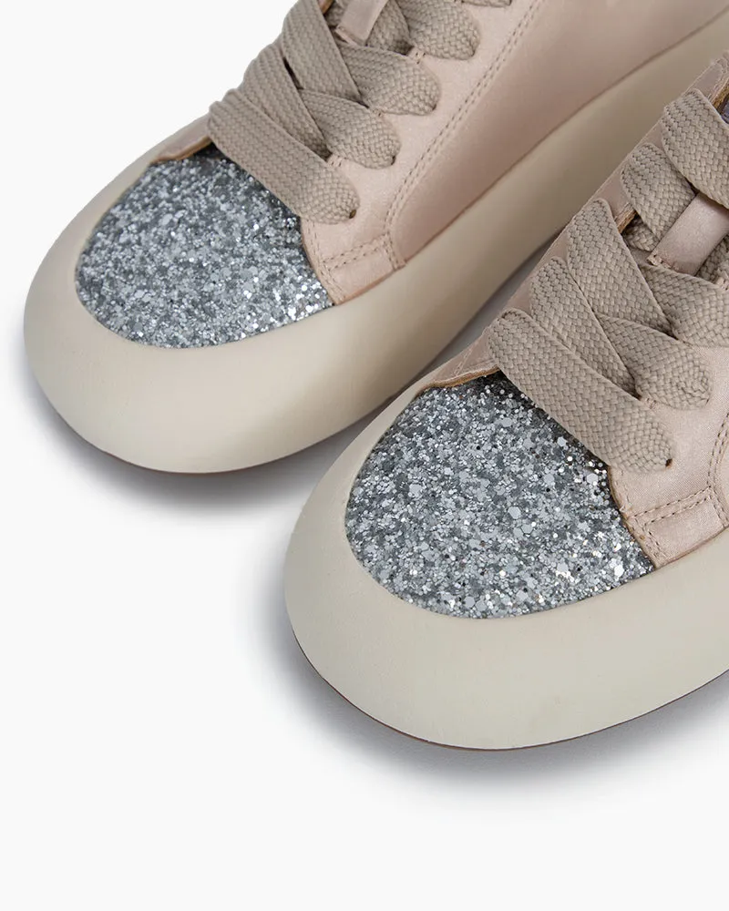 Satin Platform Sneakers With Foldable Heel Tab
