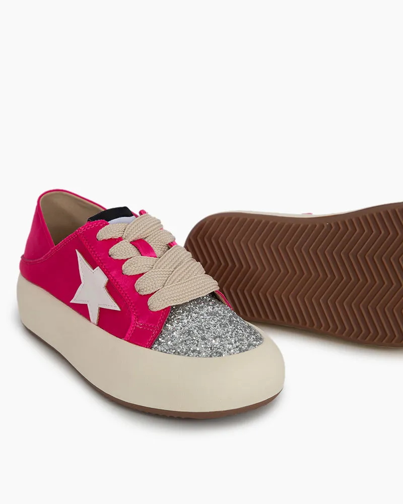 Satin Platform Sneakers With Foldable Heel Tab